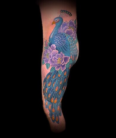 Calypso-Tattoo - Gallery - leg tattoo, Japanese Peacock