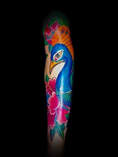Calypso-Tattoo - Gallery - Peacock Tattoo full leg