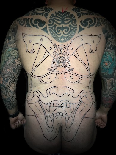 Calypso -Tattoo - Work in progress - Hannya, full back tattoo