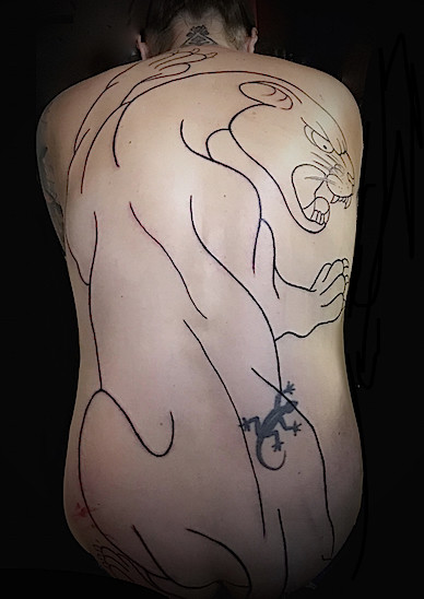 Calypso-Tattoo - Work in progress - panther tattoo full back