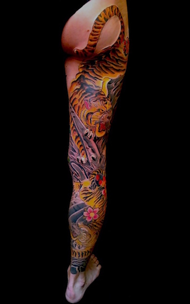 Calypso-Tattoo - Work in progress - full leg tattoo, tiger